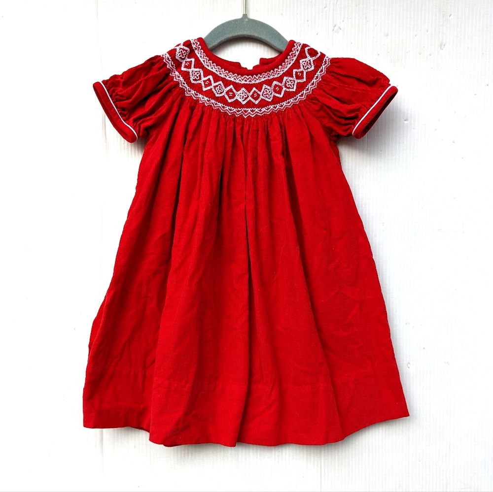 CUKEES girls smocked pheasant red corduroy holiday Christmas dress